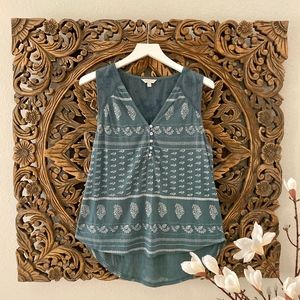 LUCKY BRAND Floral Henley Tank Top